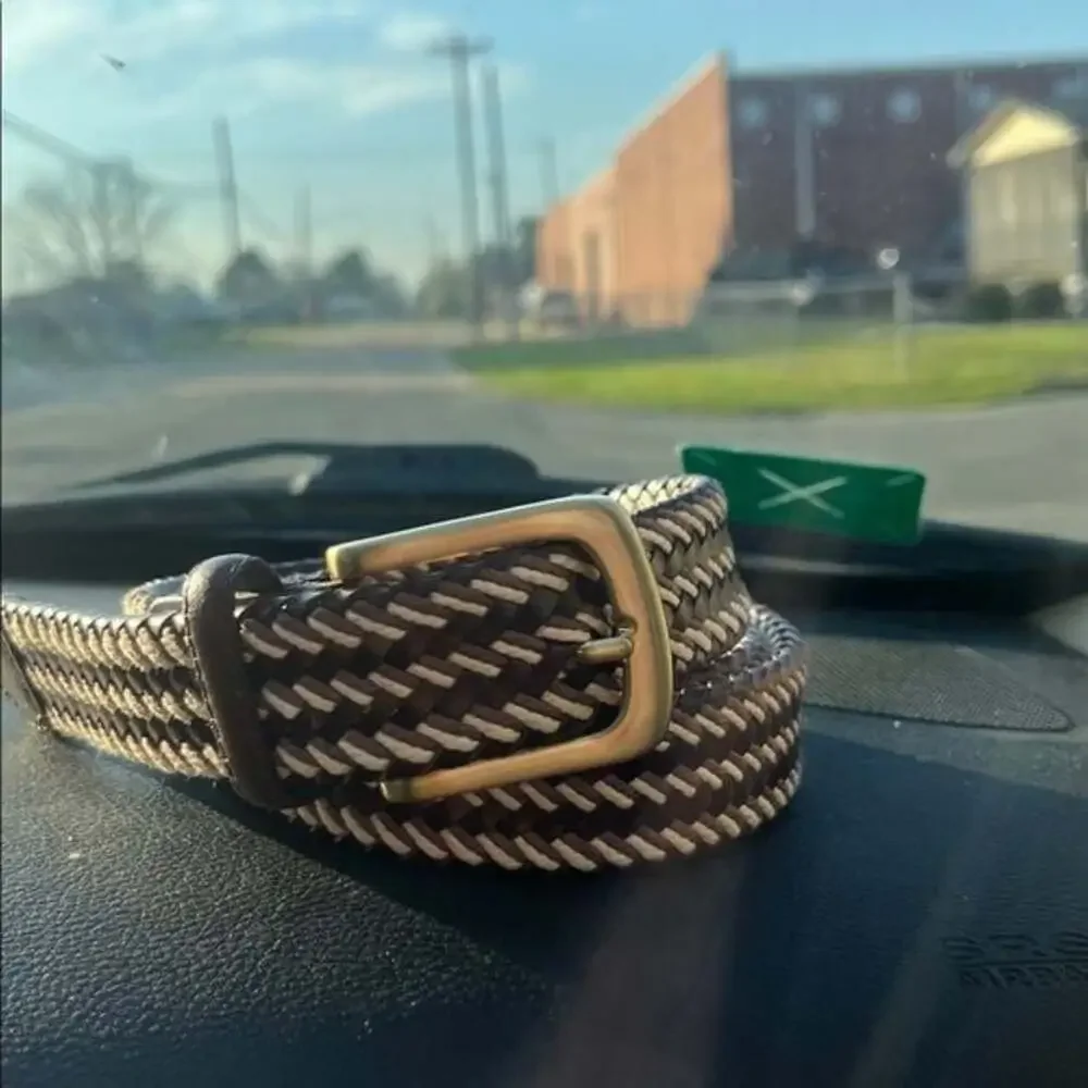 leather braided belt in brown and tan 42”